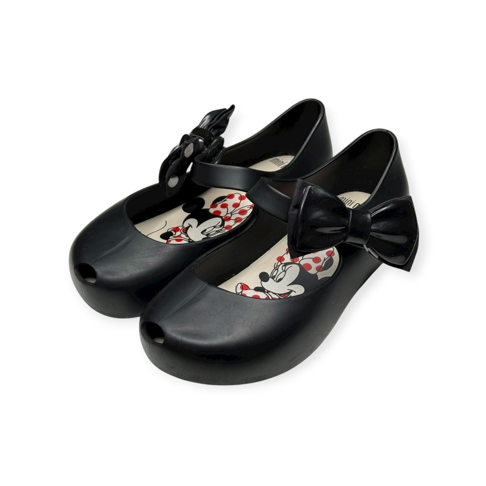 Mini Melissa 𖠌 Minnie Mouse Disney Ultra Bow Jelly Flat Shoes 𖠌 Black 𖠌 Girls 10 - Picture 8 of 16